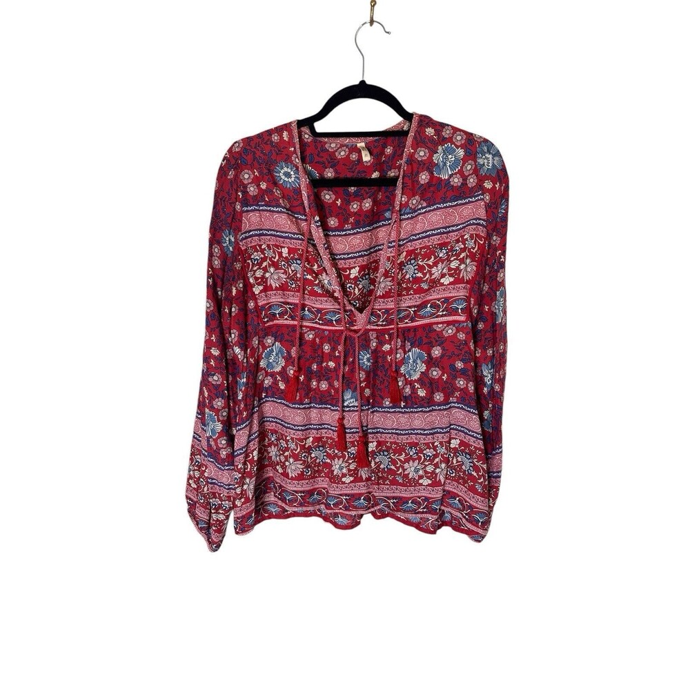 SPELL Folk Town Floral Boho Blouse in Wine Size Medium - Picture 3 of 7